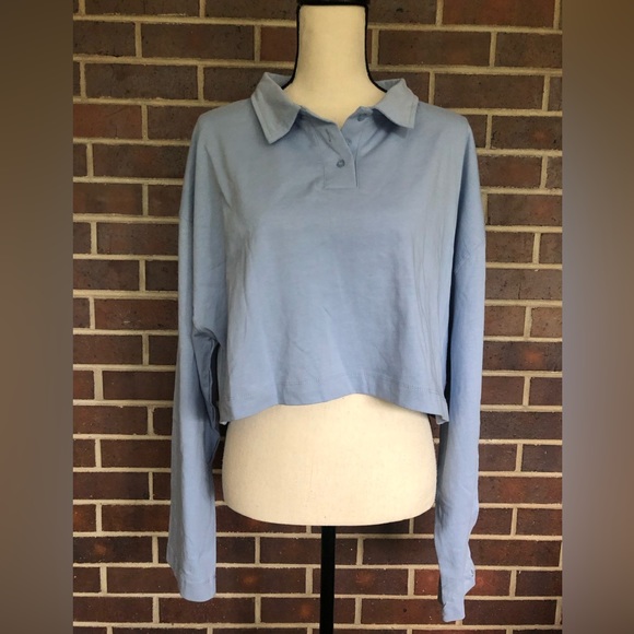 NWT COTTON ON BODY Crop Long Sleeve Polo Top in Iced Sky Blue Sz XL New - Picture 7 of 7
